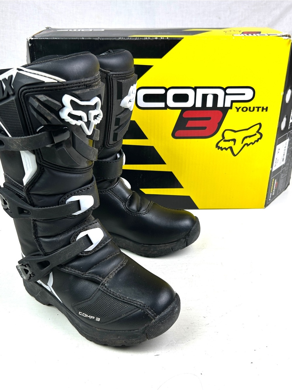 FOX RACING Youth SZ 2  Or EUR 34 COMP 3 Motorcross Dirt Bike Boots Black